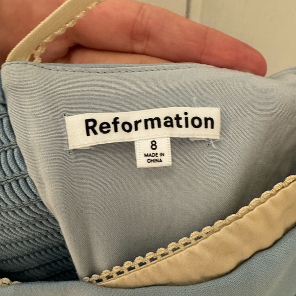 Reformation Blue and Cream Lace Trim Melanie Tank Camisole size 8 - Picture 3 of 6